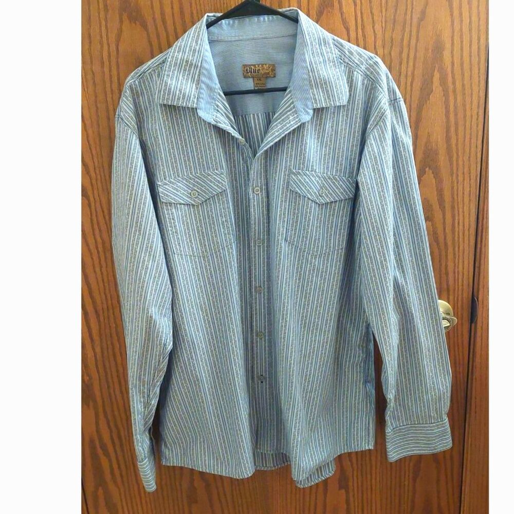 Blue Pronto Uomo Mens XXL Textured Stripe Western Turquoise Gray Button Up Shirt